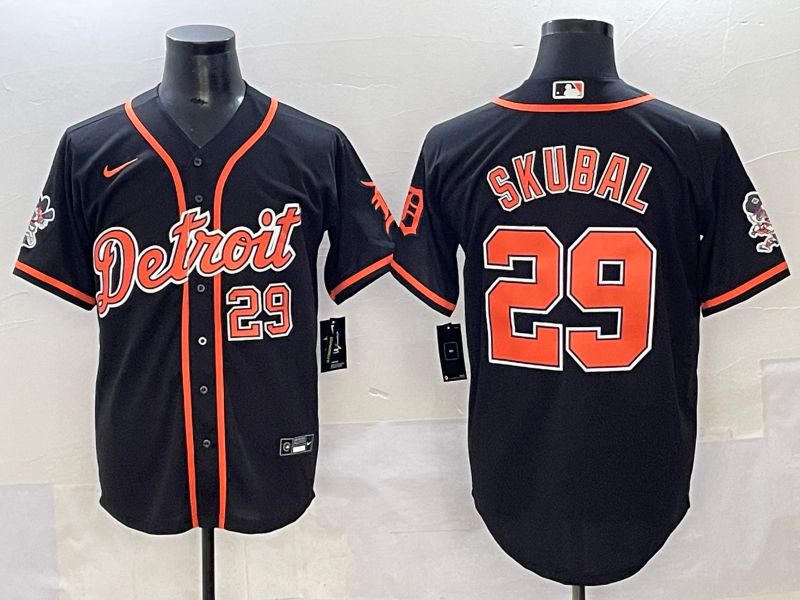 Men 2025 Detroit Tigers 29 Skubal Black Joint Name Nike MLB Jersey style 1